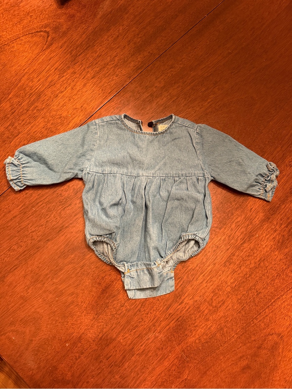 Denim Blue Long-Sleeve Baby One-Piece Romper